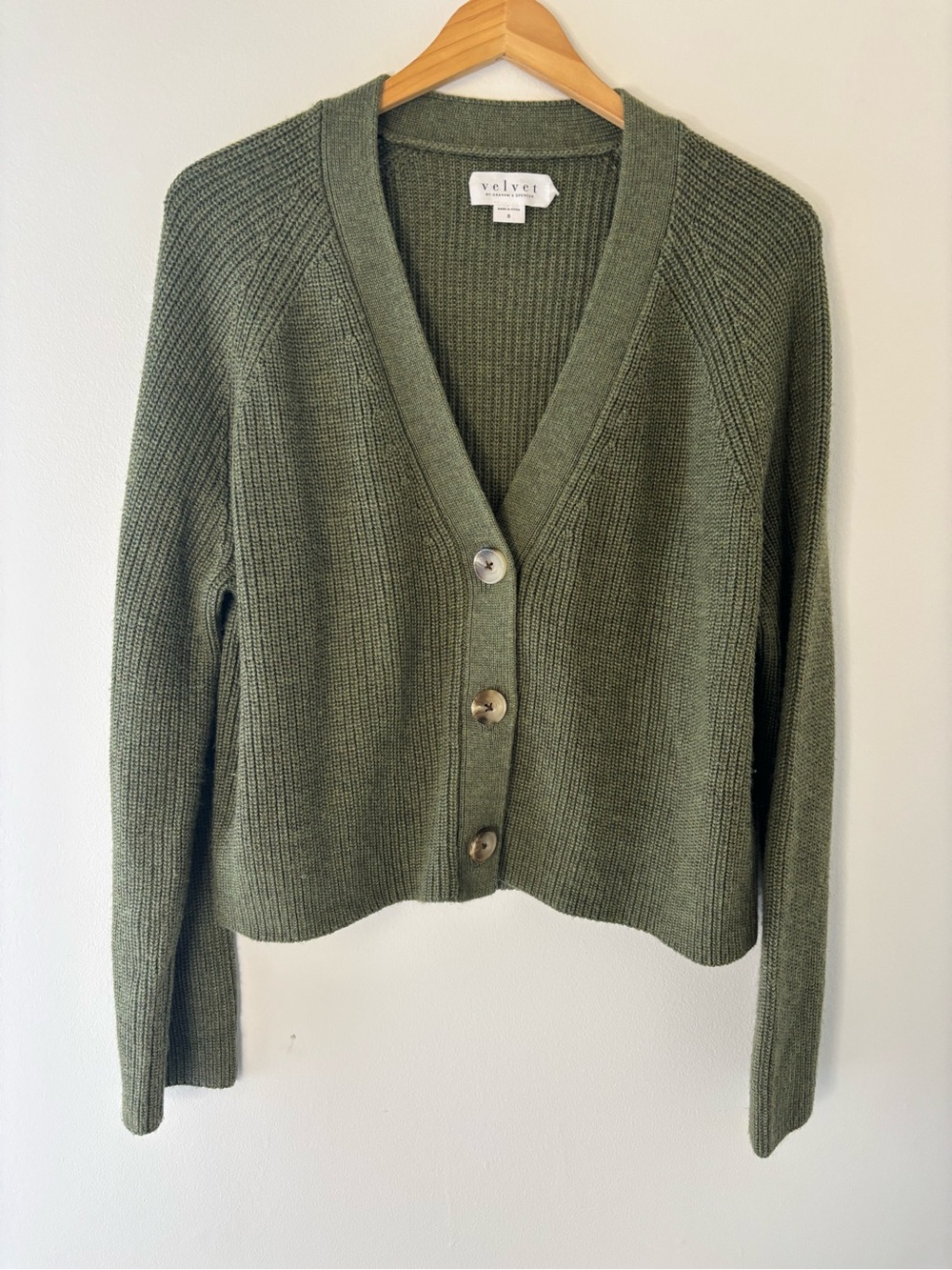 Velvet Olive Knit V-Neck Button-Front Cardigan